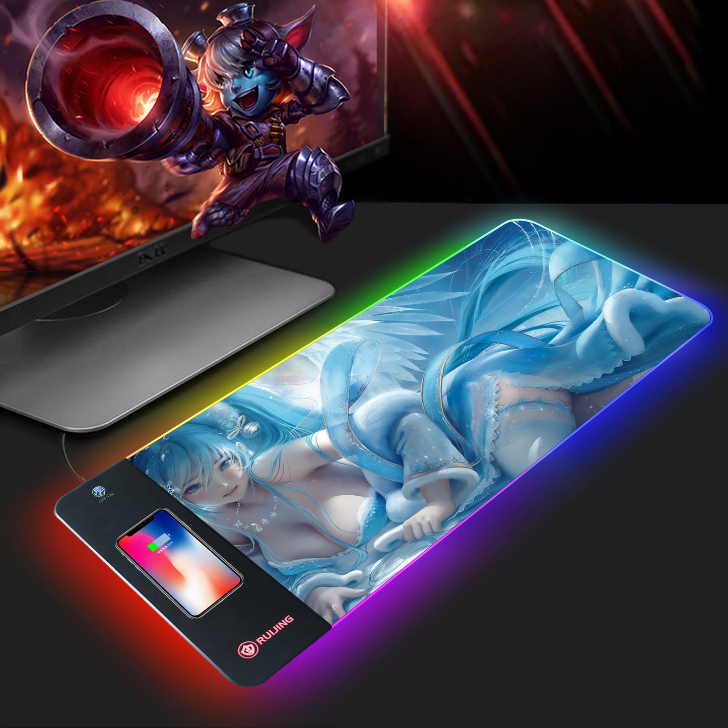 Mouse Pad Large RGB Rechargeable Desk Pad Oversized Wireless Charger