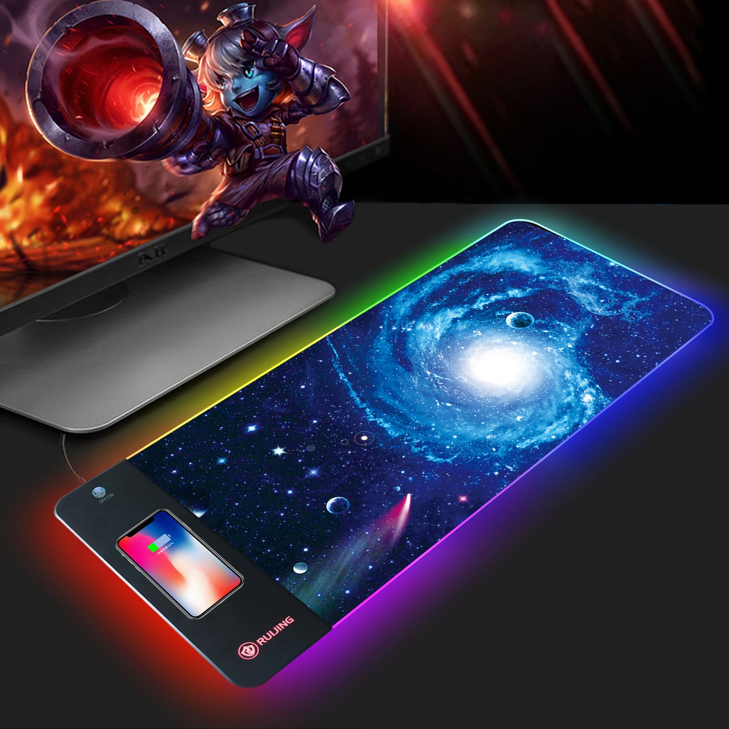 Mouse Pad Large RGB Rechargeable Desk Pad Oversized Wireless Charger