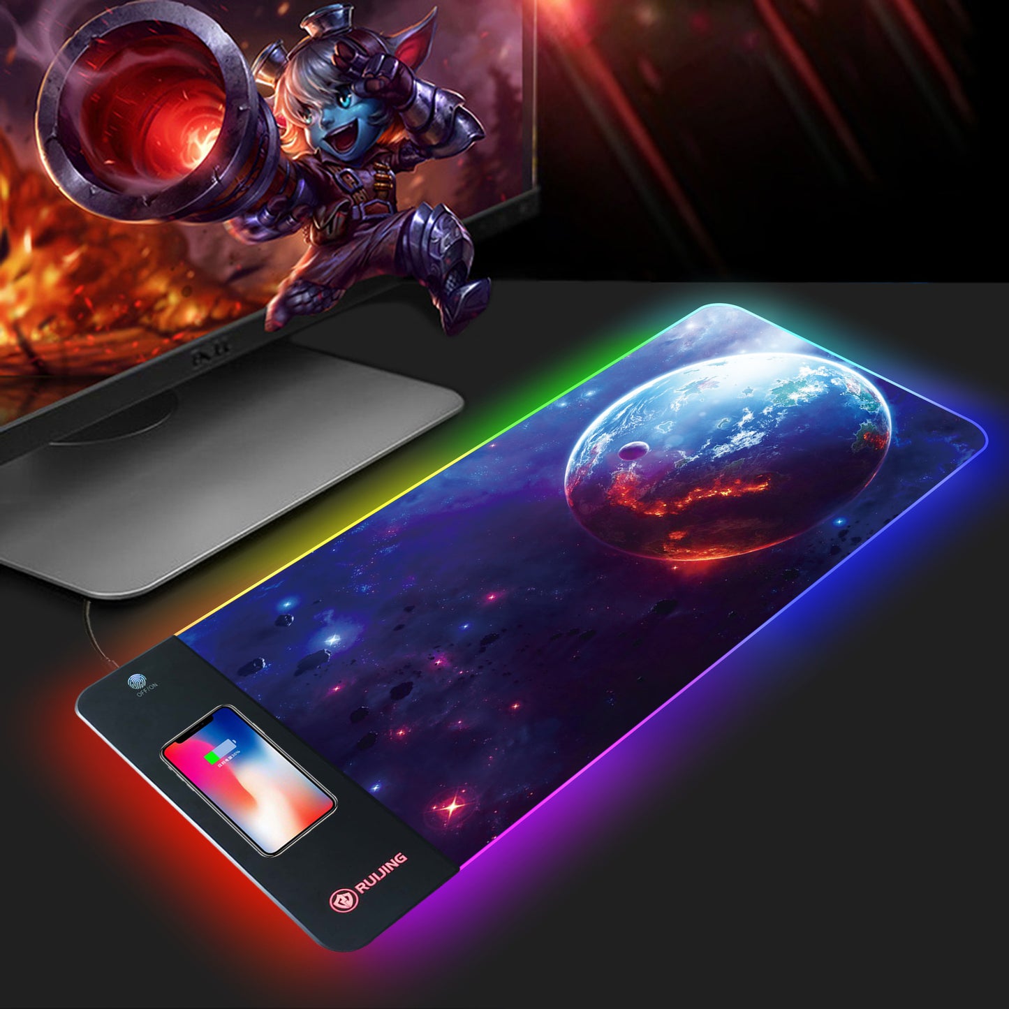 Mouse Pad Large RGB Rechargeable Desk Pad Oversized Wireless Charger