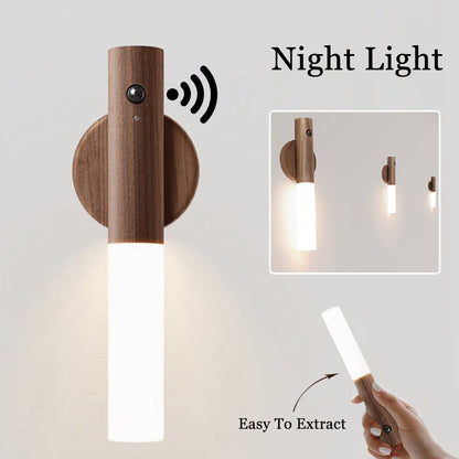 LED USB Magnetic Wood Motion Sensor Wireless Night Light Corridors