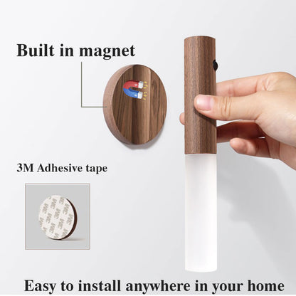 LED USB Magnetic Wood Motion Sensor Wireless Night Light Corridors